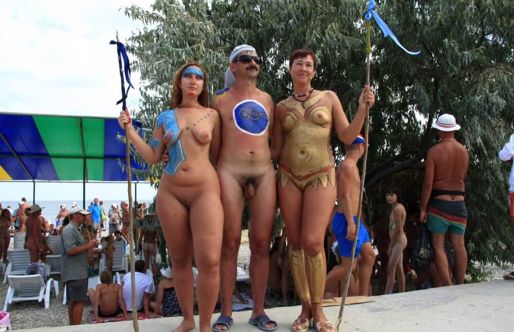 Three Painted Girl Poses pics - Naturism and nudism as a path to spiritual balance and inner peace