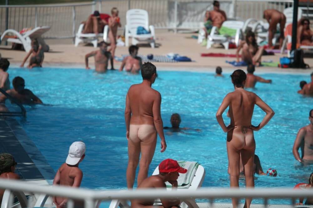Pool-Shore Group Exercise - Such nudist practices help break down prejudices